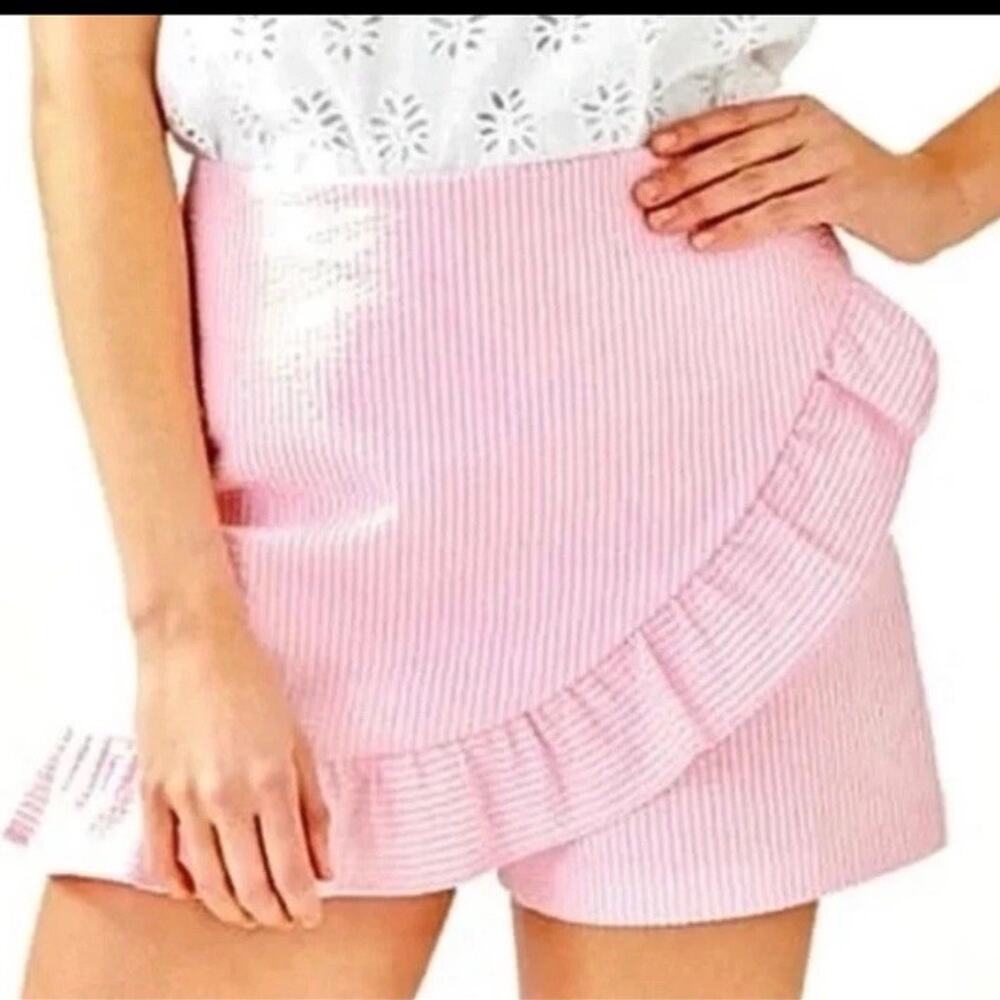 Lilly Pulitzer Shorts Faye Skort Pink Stripe Seersucker Ruffle Tennis Pickleball